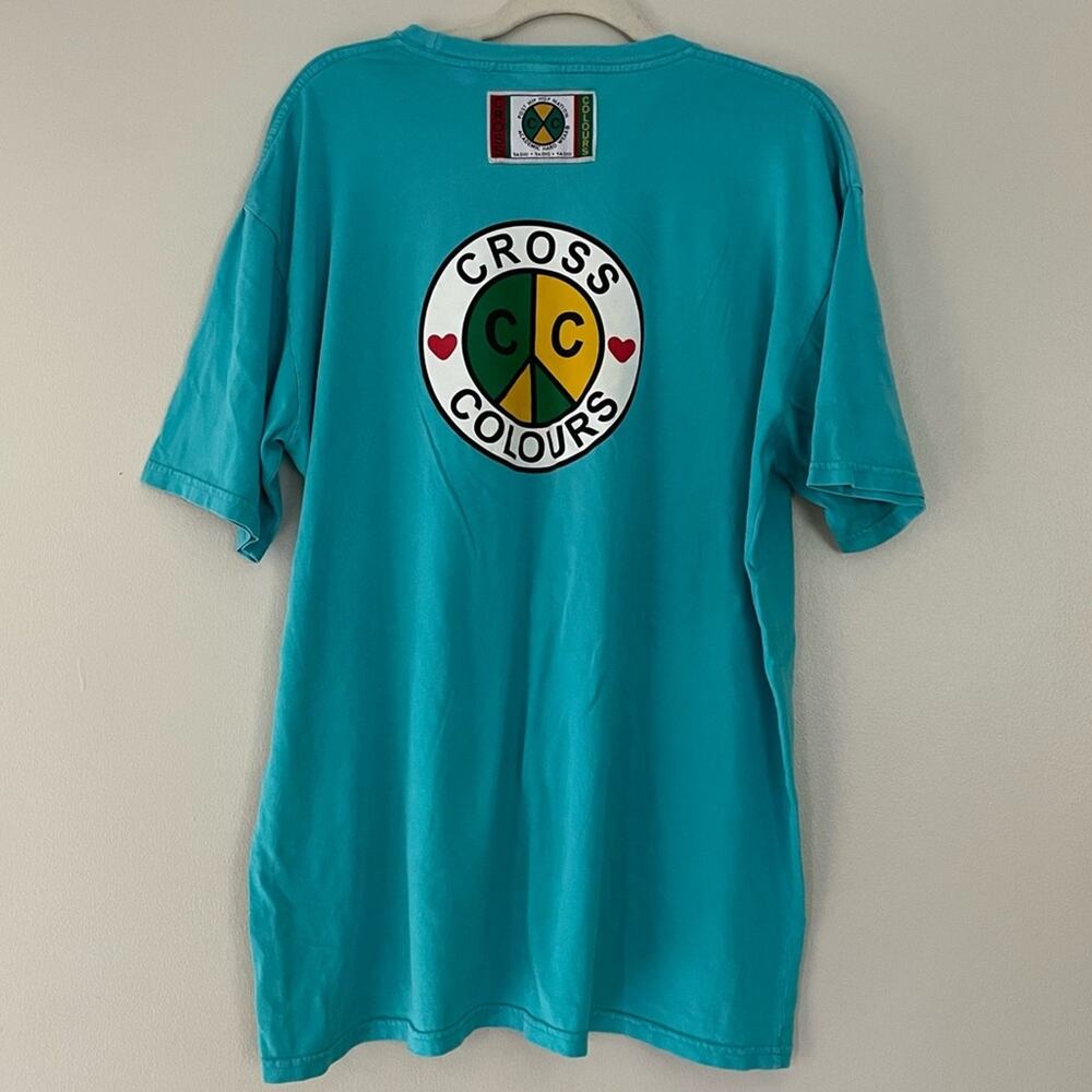 Cross Colours Peace Circle Graphic Print Short Sleeve T-Shirt Tee Blue Size L